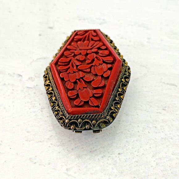 Authentic Cinnabar Dress Clip Gold Tone Hexagonal Art Deco Brass Copper 2 3/8" L - Picture 5 of 8